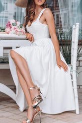 Robes de princesse à bretelles spaghetti et à fentes unies